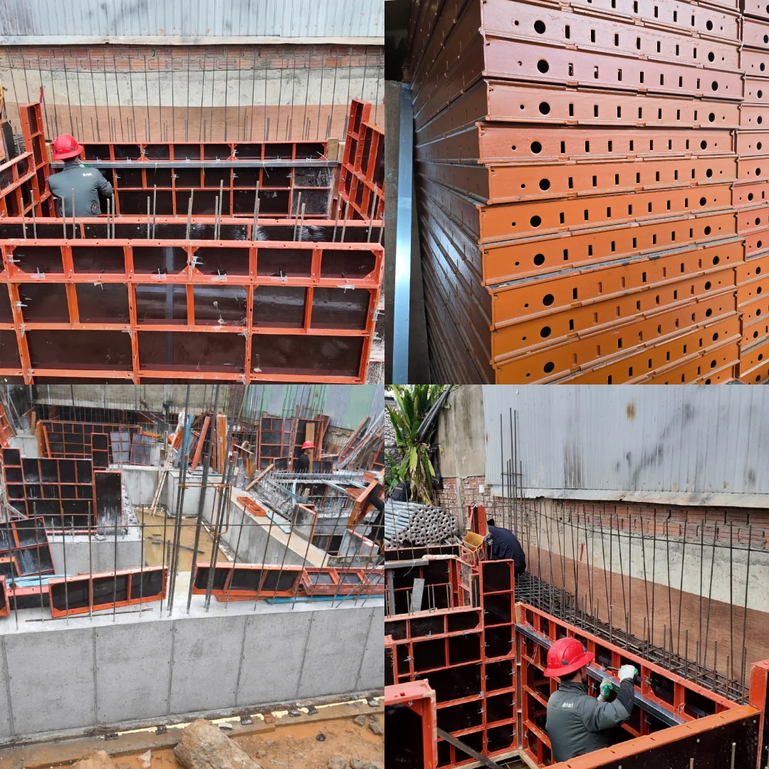 Tư liệu thực tế: cốt pha, cốt thép, chi tiết liên kết và công nhân thi công.